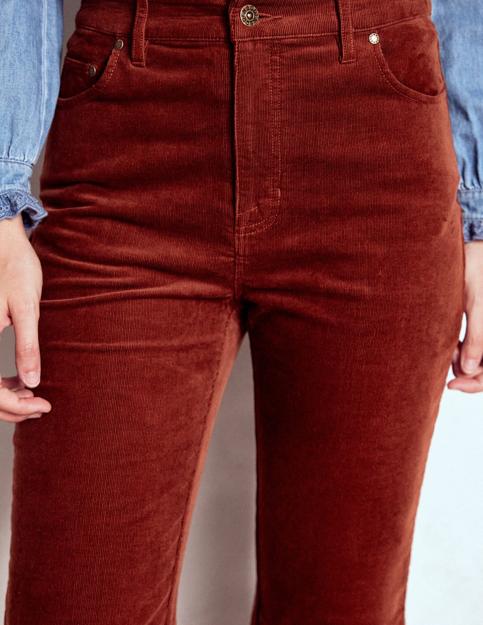 5-Pocket Cord Kick Jeans-Fired Brick - Image 2