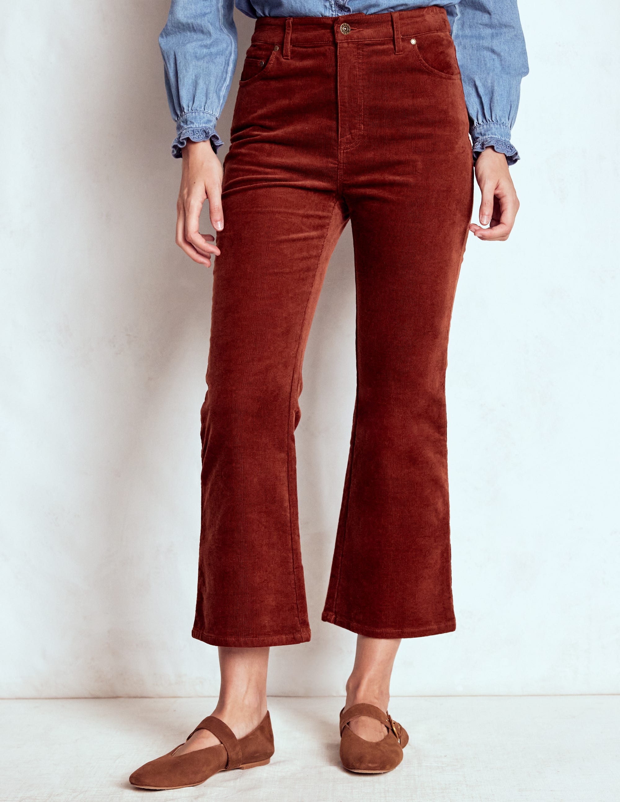 5-Pocket Cord Kick Jeans-Fired Brick - Image 4