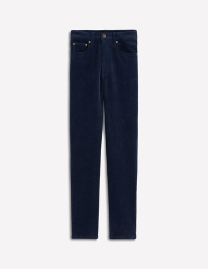 High Rise Cord Slim Jeans-Navy-6