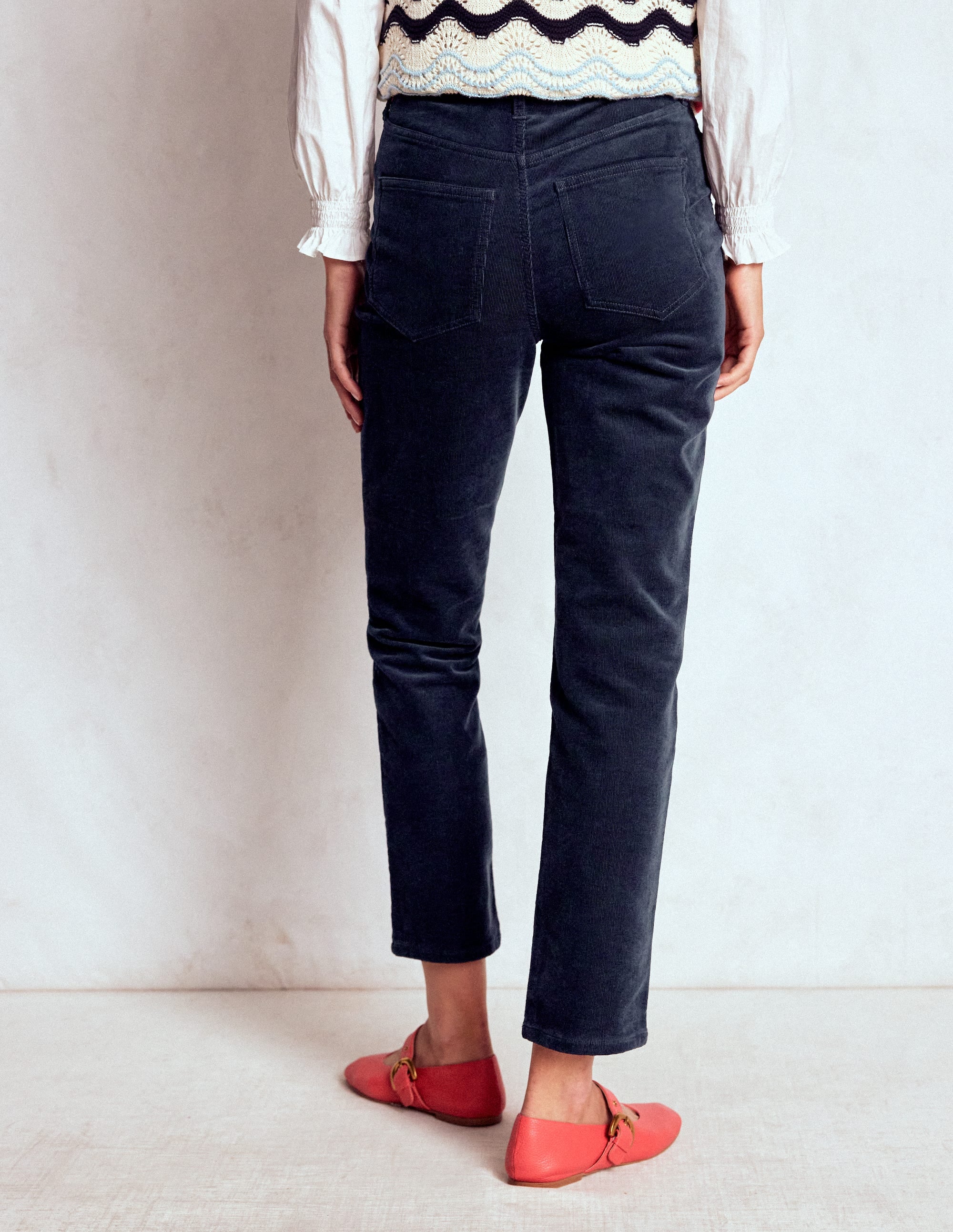 High Rise Cord Slim Jeans-Navy - Image 4