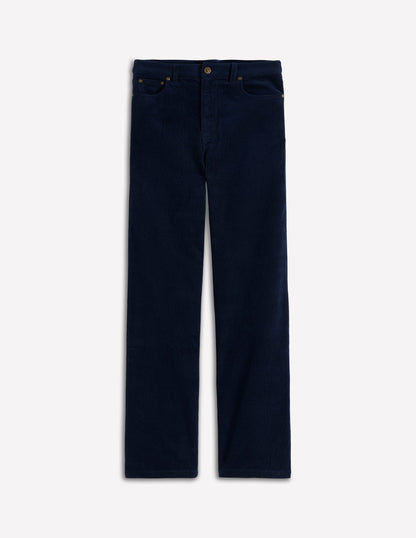 High Rise Cord Column Jeans-Navy-5