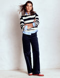 High Rise Cord Column Jeans-Navy