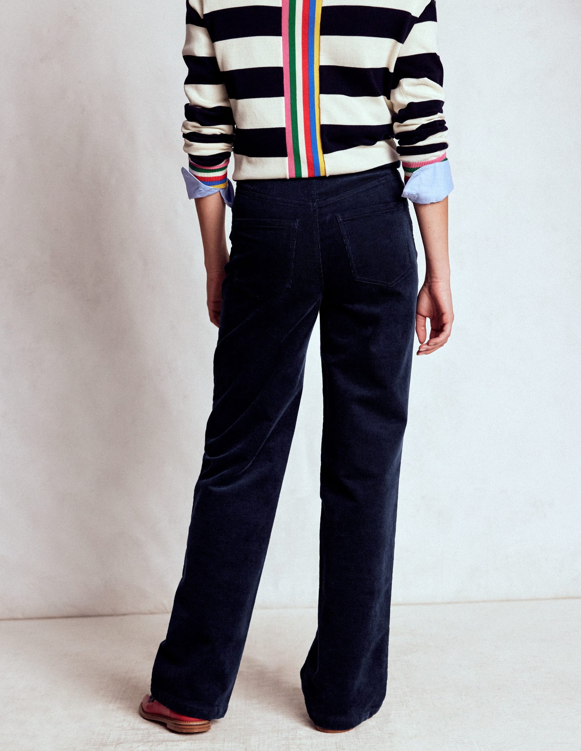 High Rise Cord Column Jeans-Navy-3