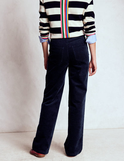 High Rise Cord Column Jeans-Navy-3