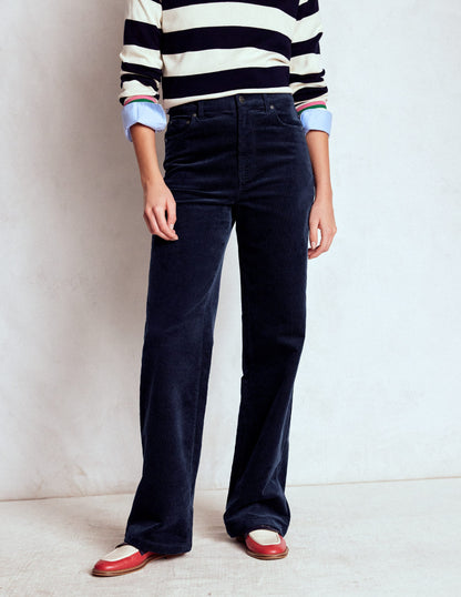 High Rise Cord Column Jeans-Navy-4