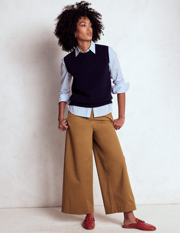 Pull-on Cropped Trousers-Hazelnut Brown