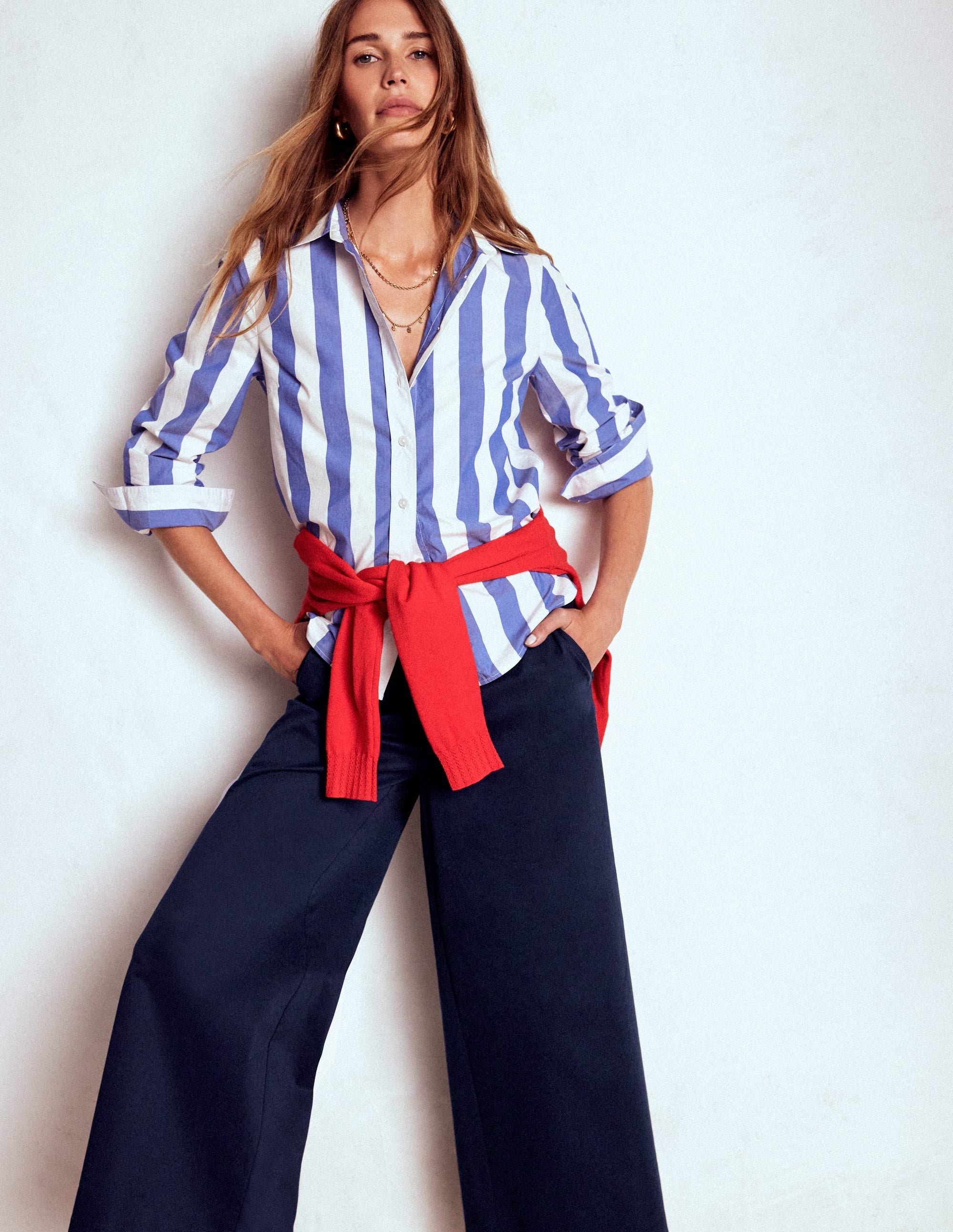 Pull-on Cropped Trousers-Navy - Image 1