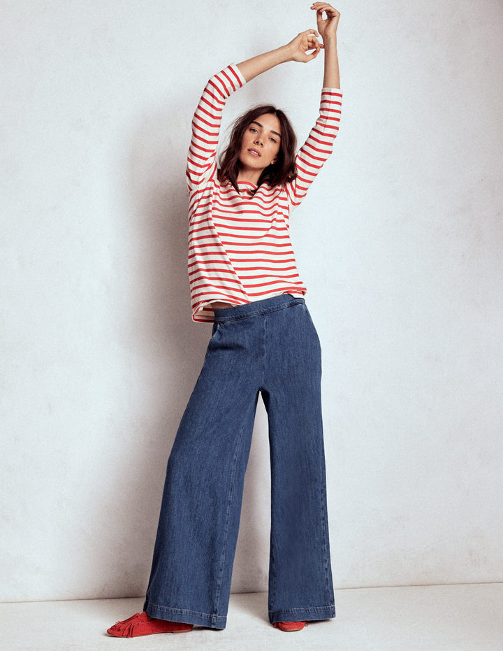 Pull-on Denim Trousers-MID WASH