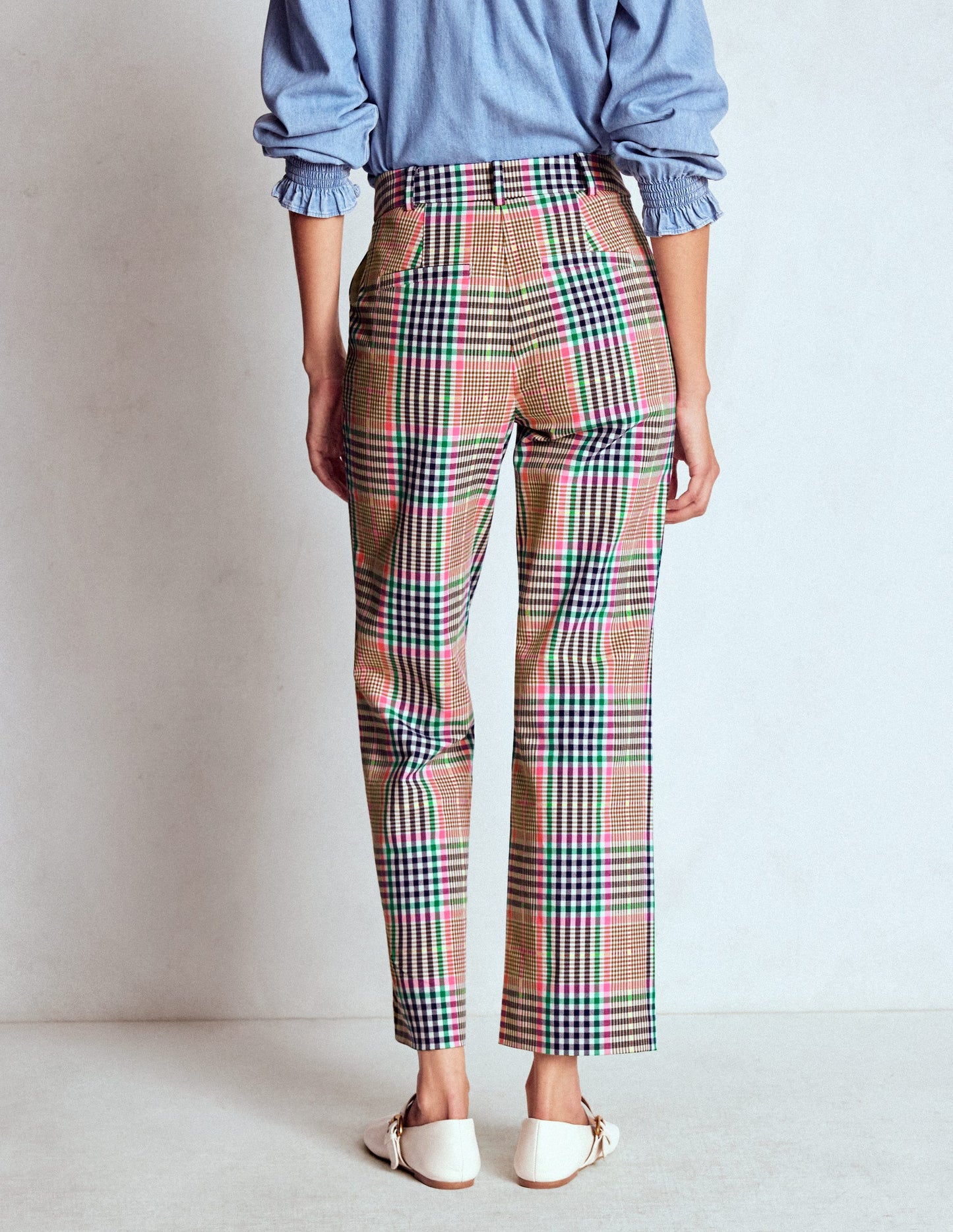 Canonbury Tailored Trousers-Brown,Rose Pink and Navy Check