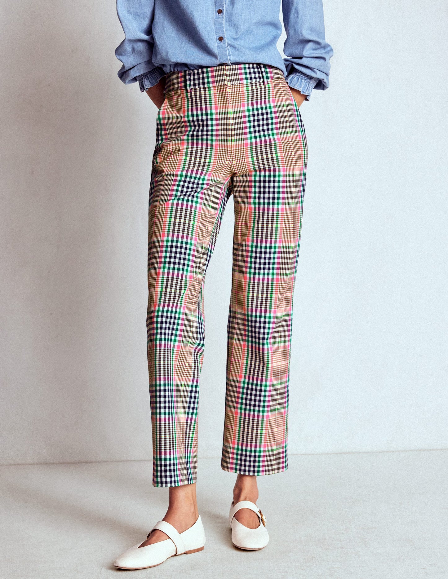 Canonbury Tailored Trousers-Brown,Rose Pink and Navy Check