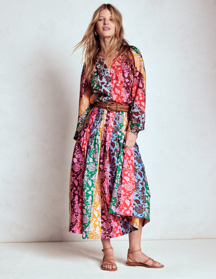 Valentina Poplin Midi Skirt-Floral, Ornate Vine Hotch