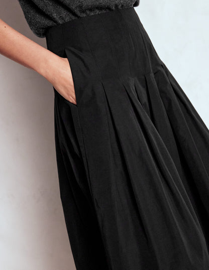 Valentina Taffeta Midi Skirt-Black-2