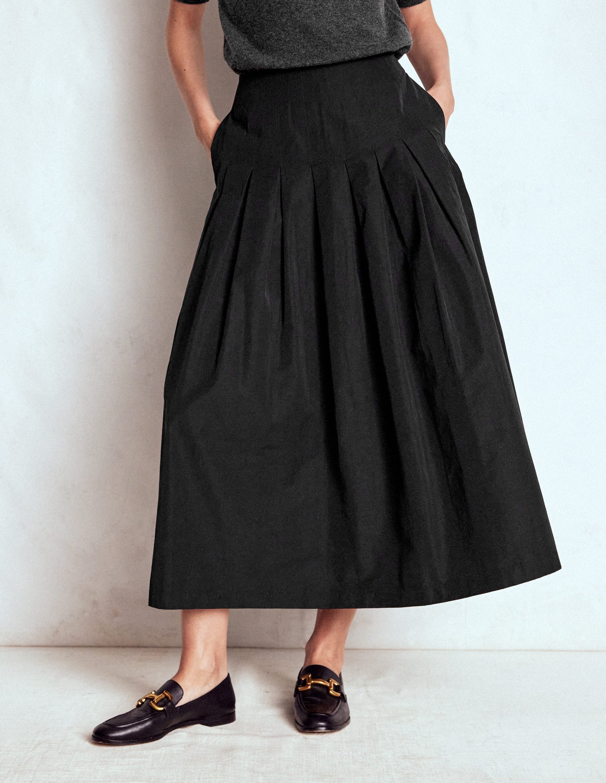 Valentina Taffeta Midi Skirt-Black-5