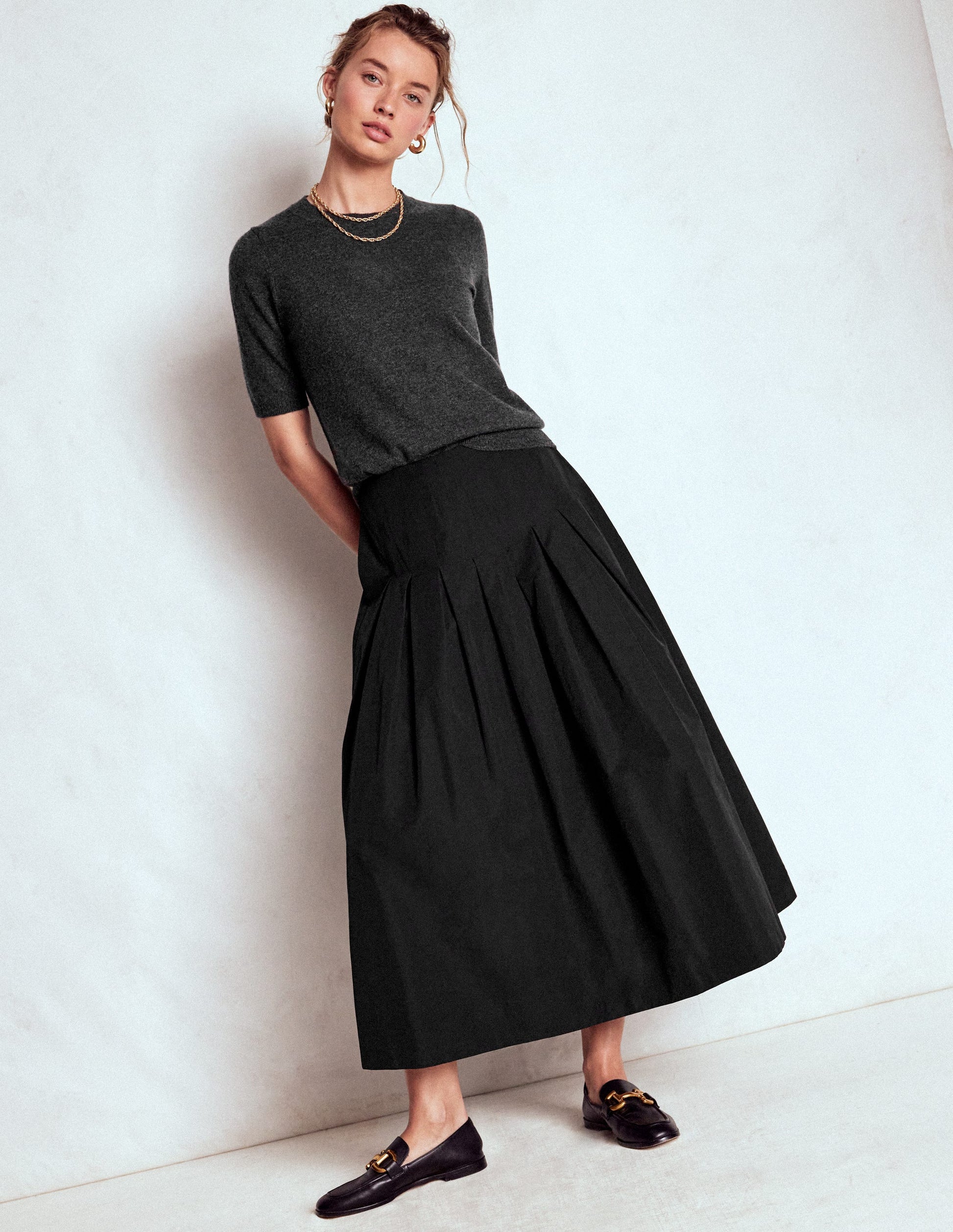 Valentina Taffeta Midi Skirt-Black-6