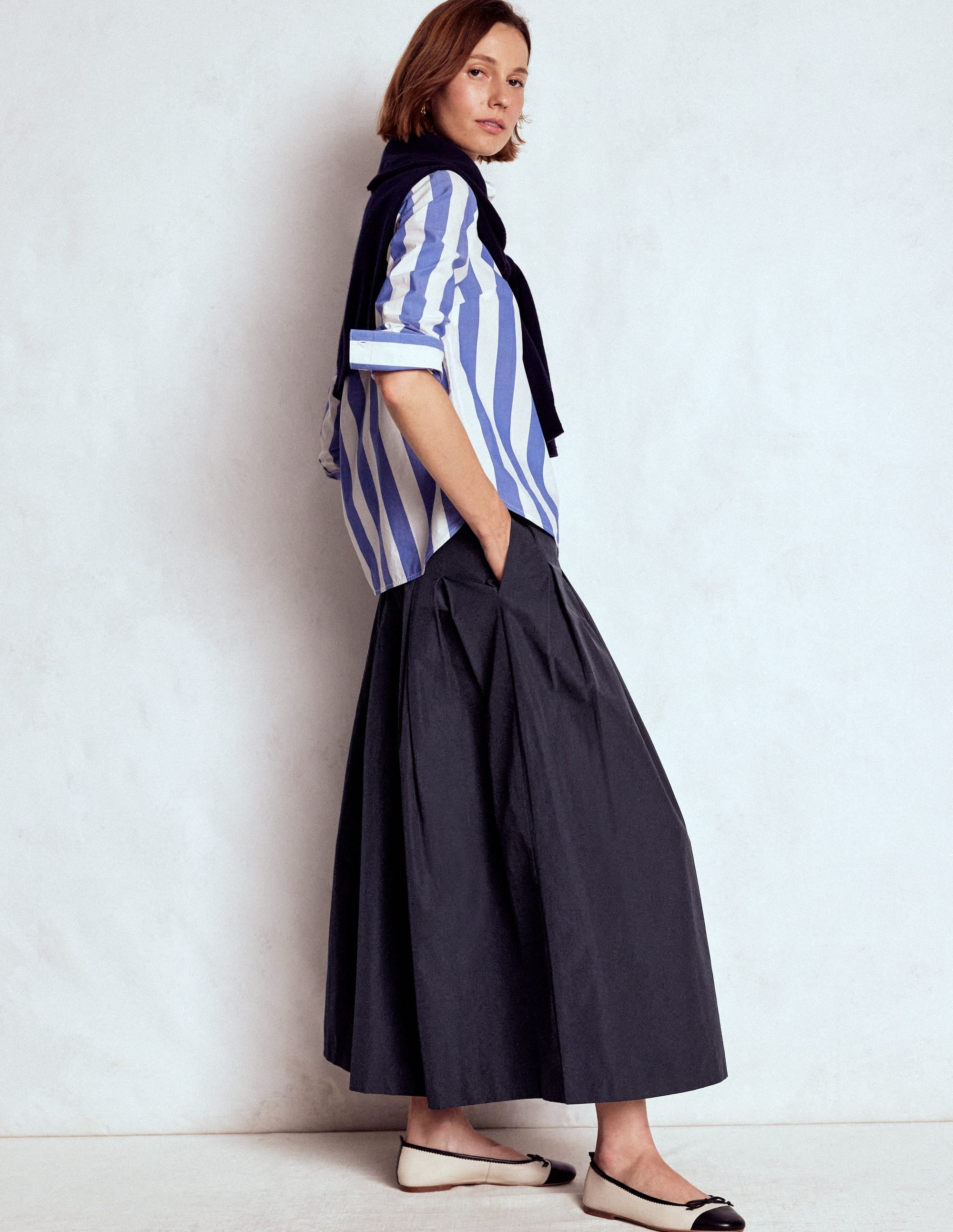 Valentina Taffeta Midi Skirt-Navy - Image 1