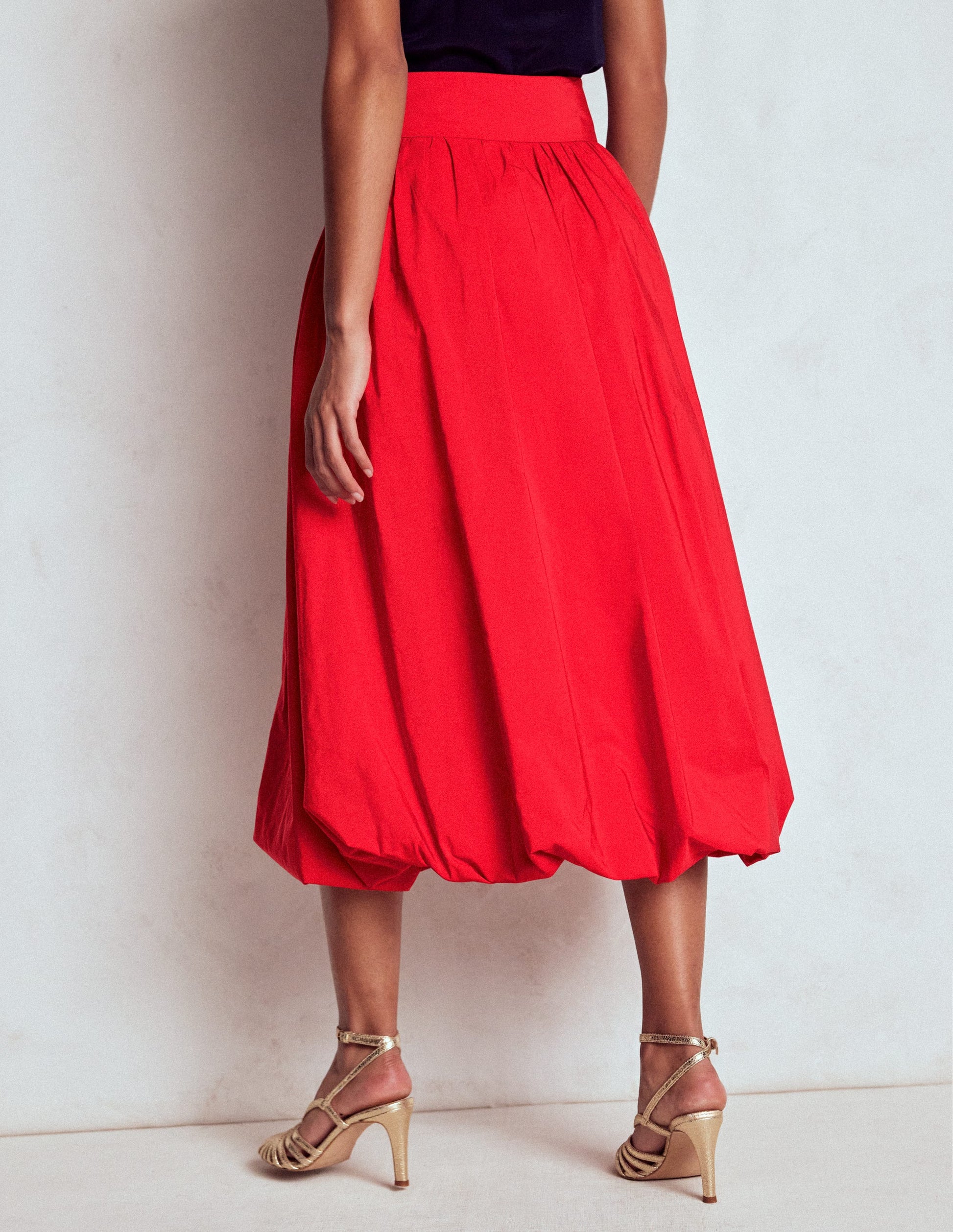 Bubble Hem Midi Skirt-Poppy Red-3