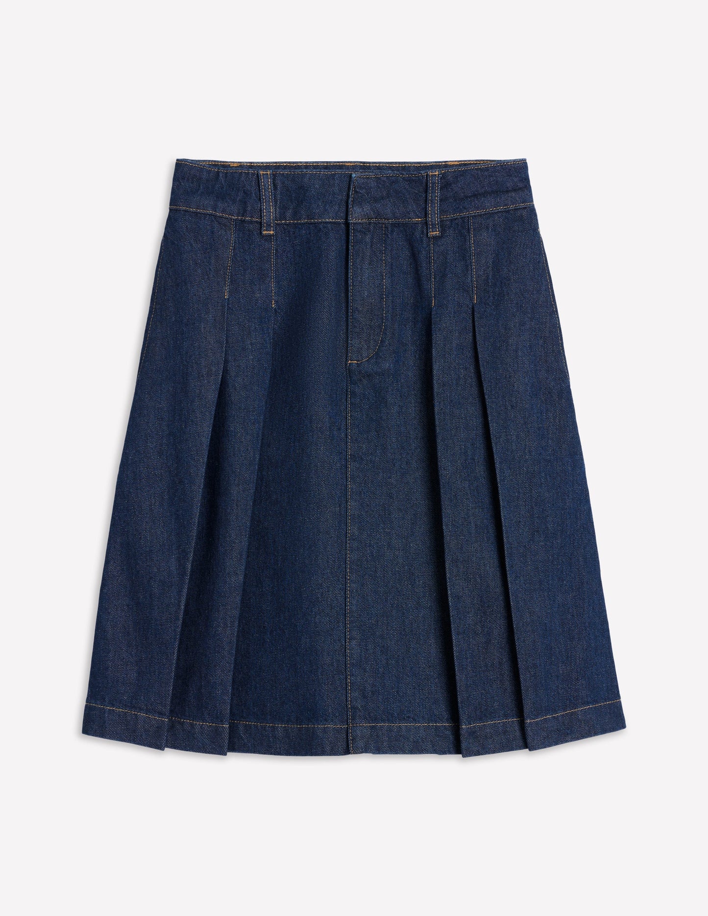 Pleated Denim Skirt-Indigo