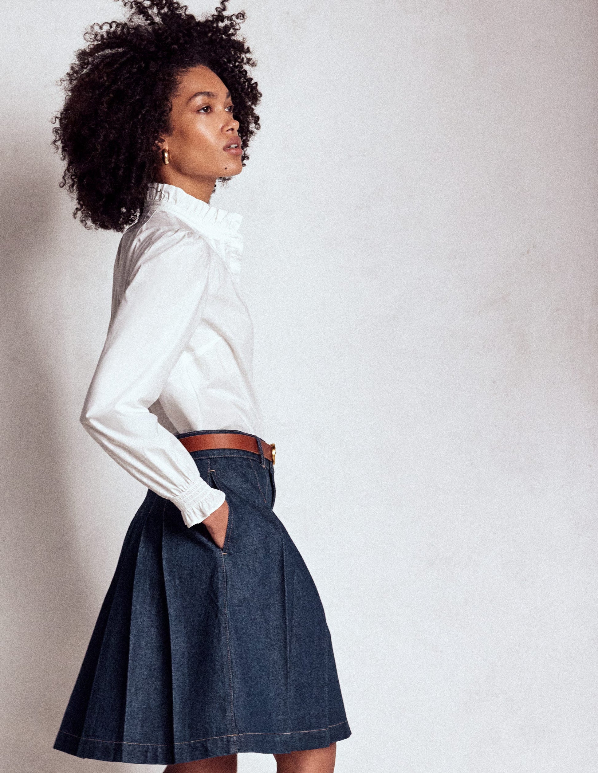 Pleated Denim Skirt-Indigo Boden UK - Main Image