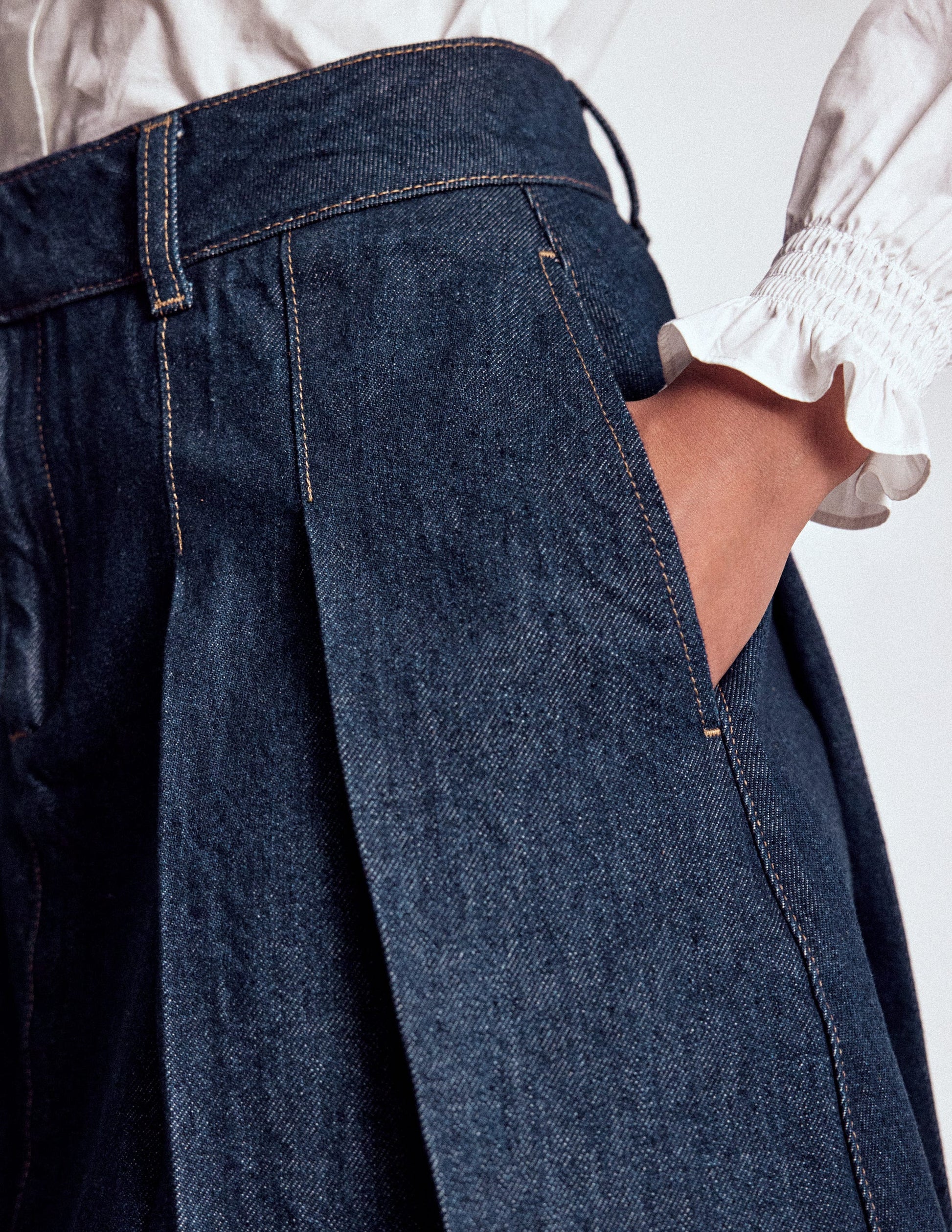 Pleated Denim Skirt-Indigo Boden UK - Main Image