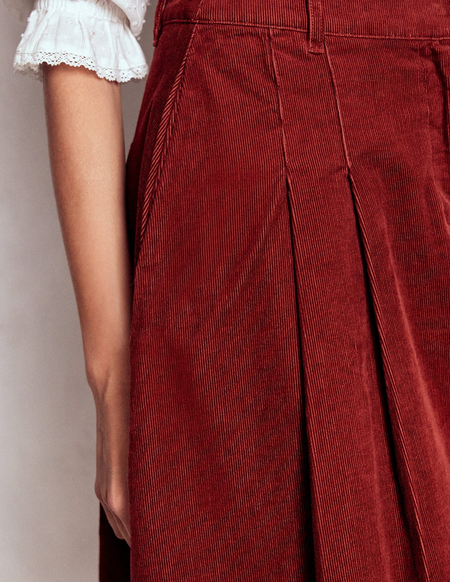 Pleated Cord Skirt-Fired Brick