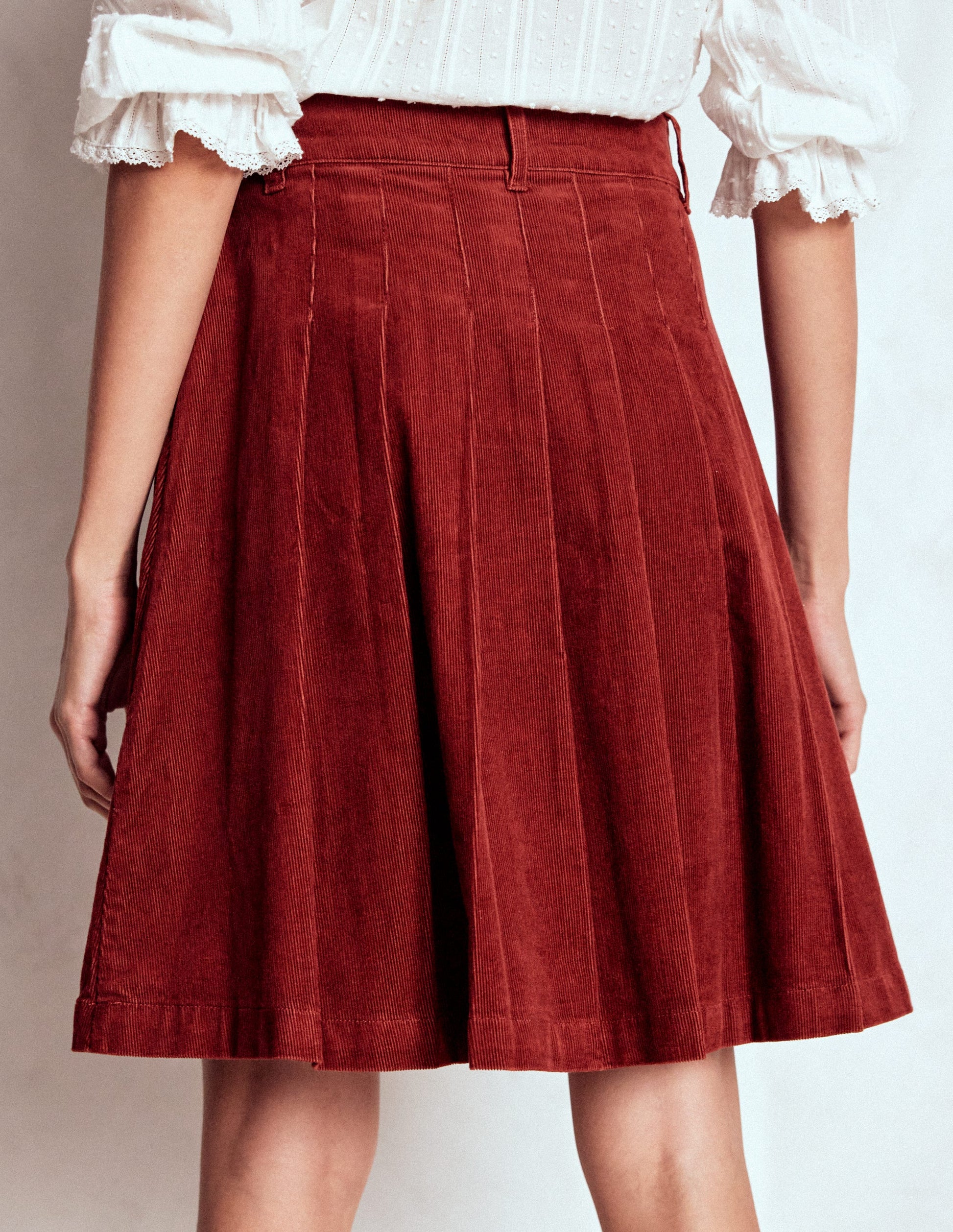 Pleated Cord Skirt-Fired Brick-3