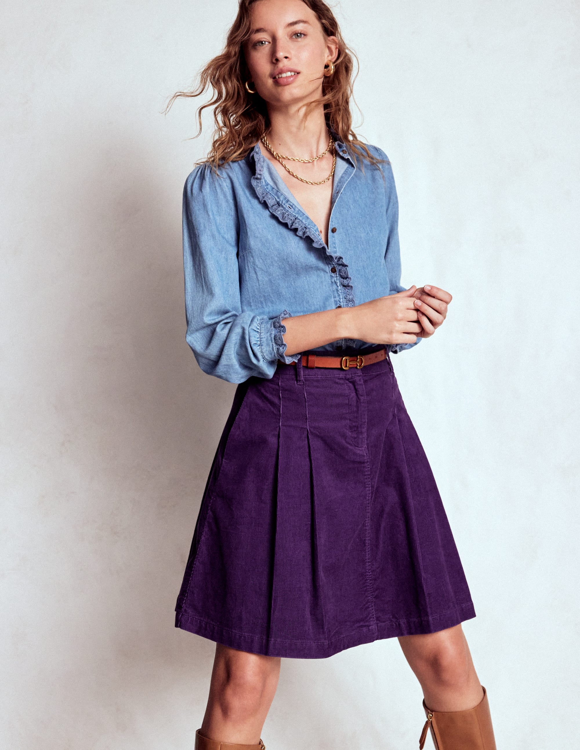 Pleated Cord Skirt-Mystic Purple - Image 1