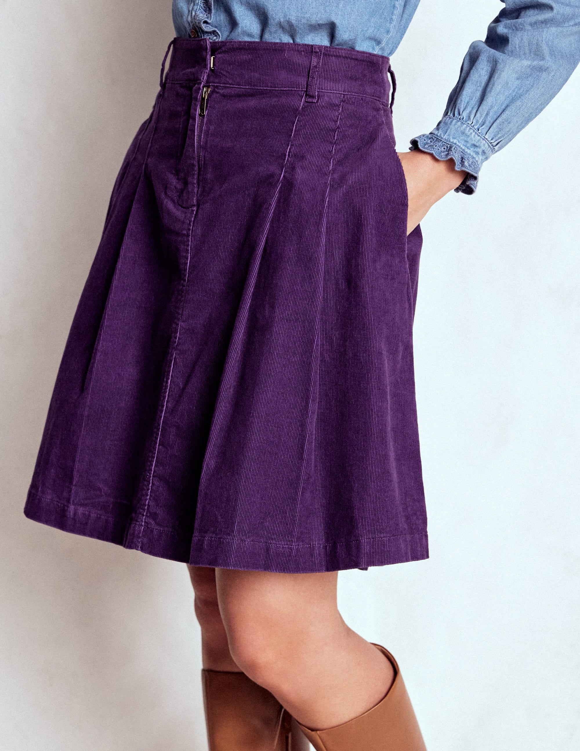 Pleated Cord Skirt-Mystic Purple - Image 5
