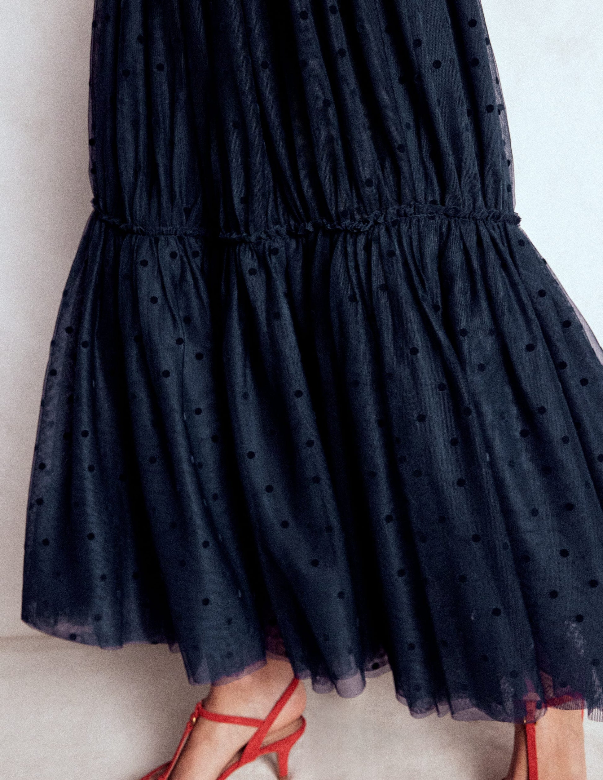 Anna Tulle Midi Skirt-Navy Flocked Spot-3