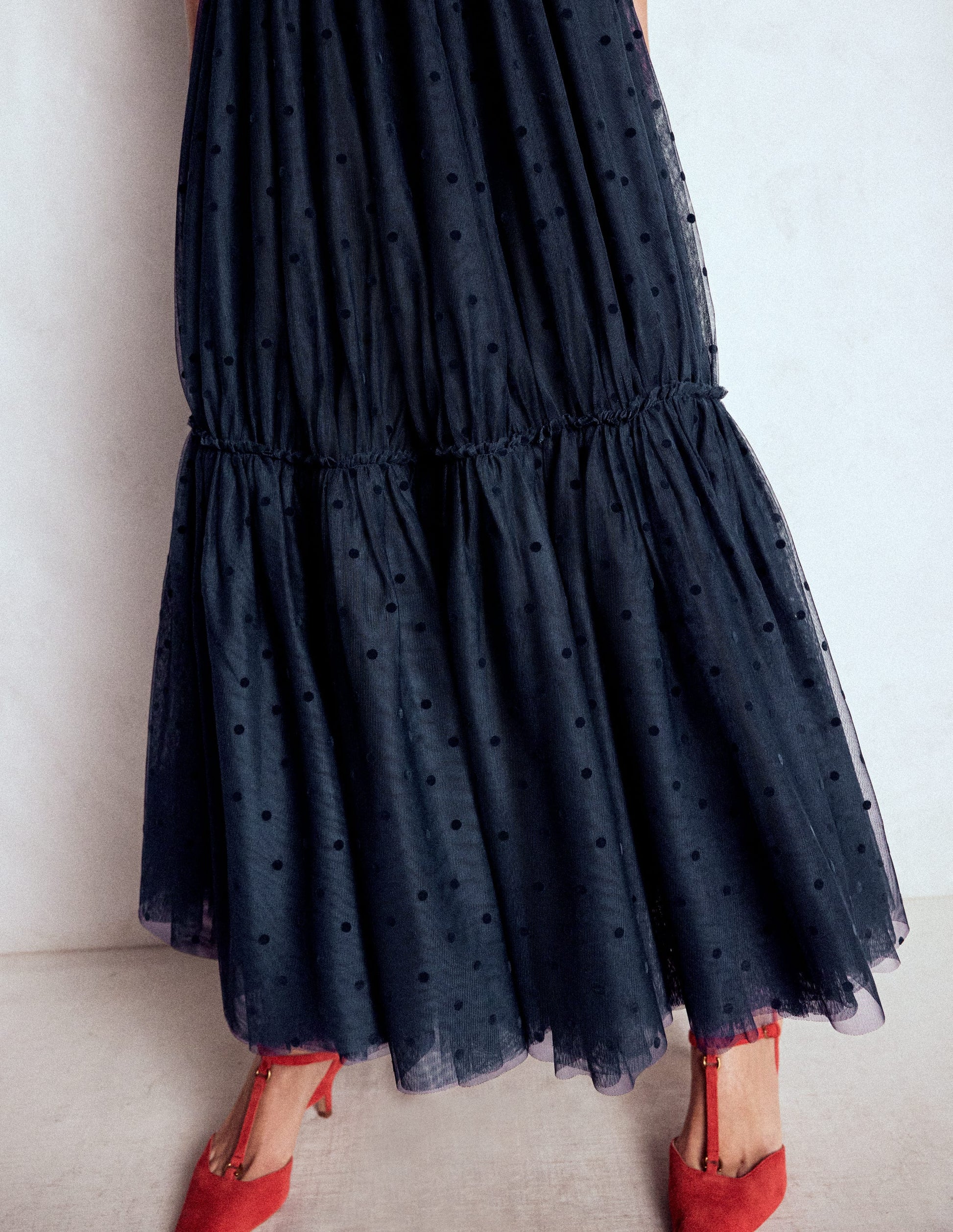 Anna Tulle Midi Skirt-Navy Flocked Spot-5