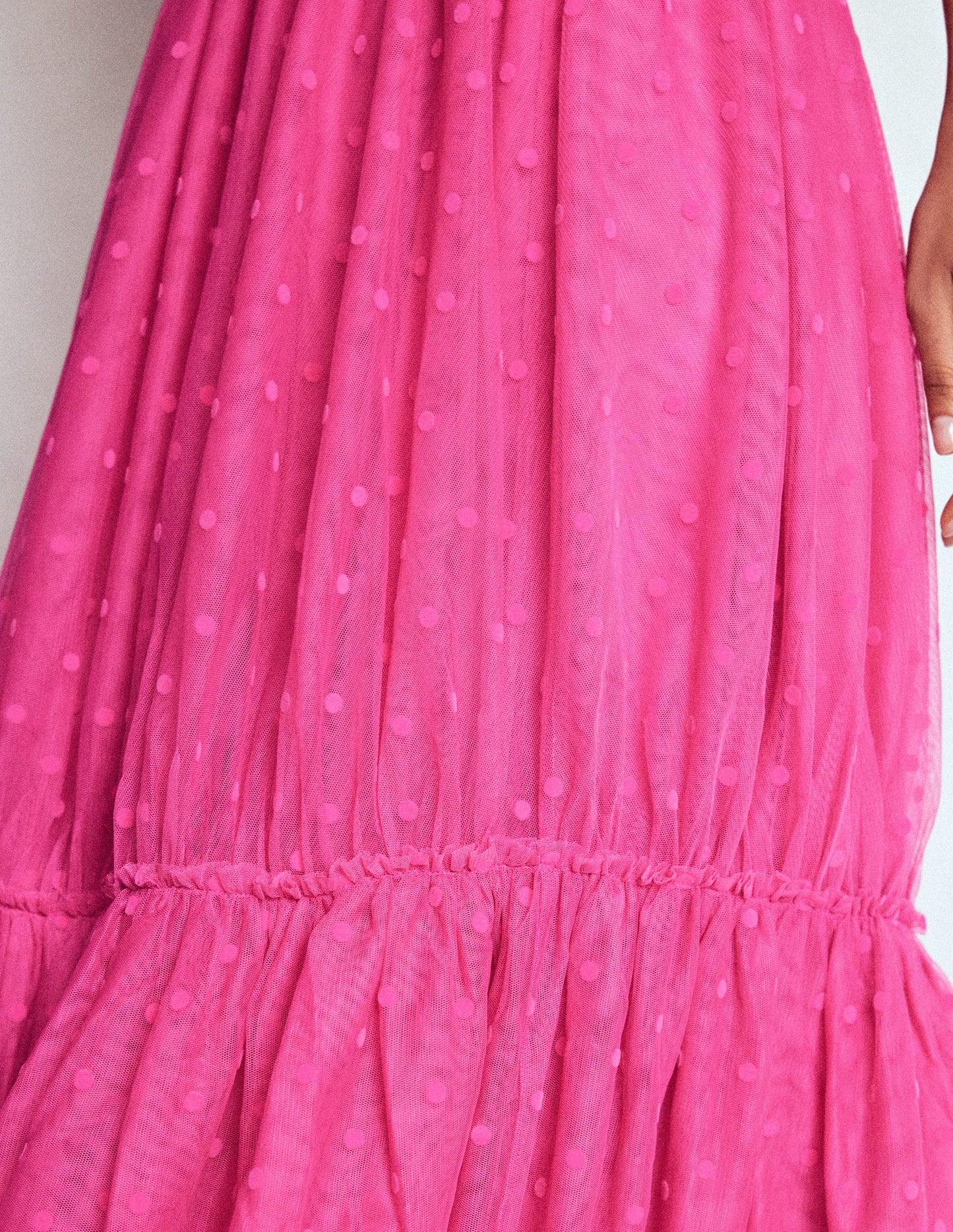 Anna Tulle Midi Skirt-Pink Flocked Spot