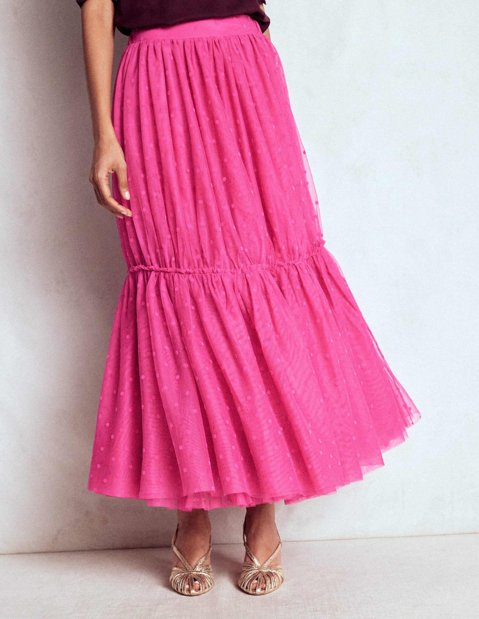 Anna Tulle Midi Skirt-Pink Flocked Spot-4