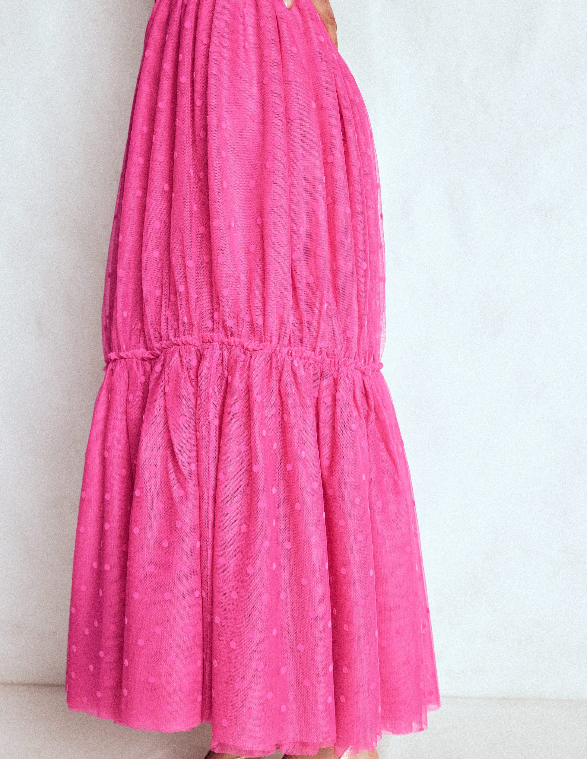 Anna Tulle Midi Skirt-Pink Flocked Spot-5