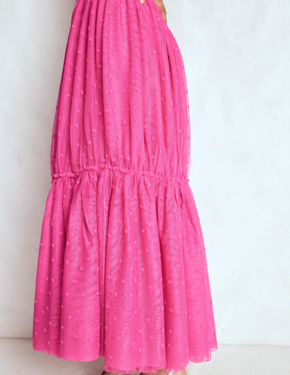 Anna Tulle Midi Skirt-Pink Flocked Spot-5
