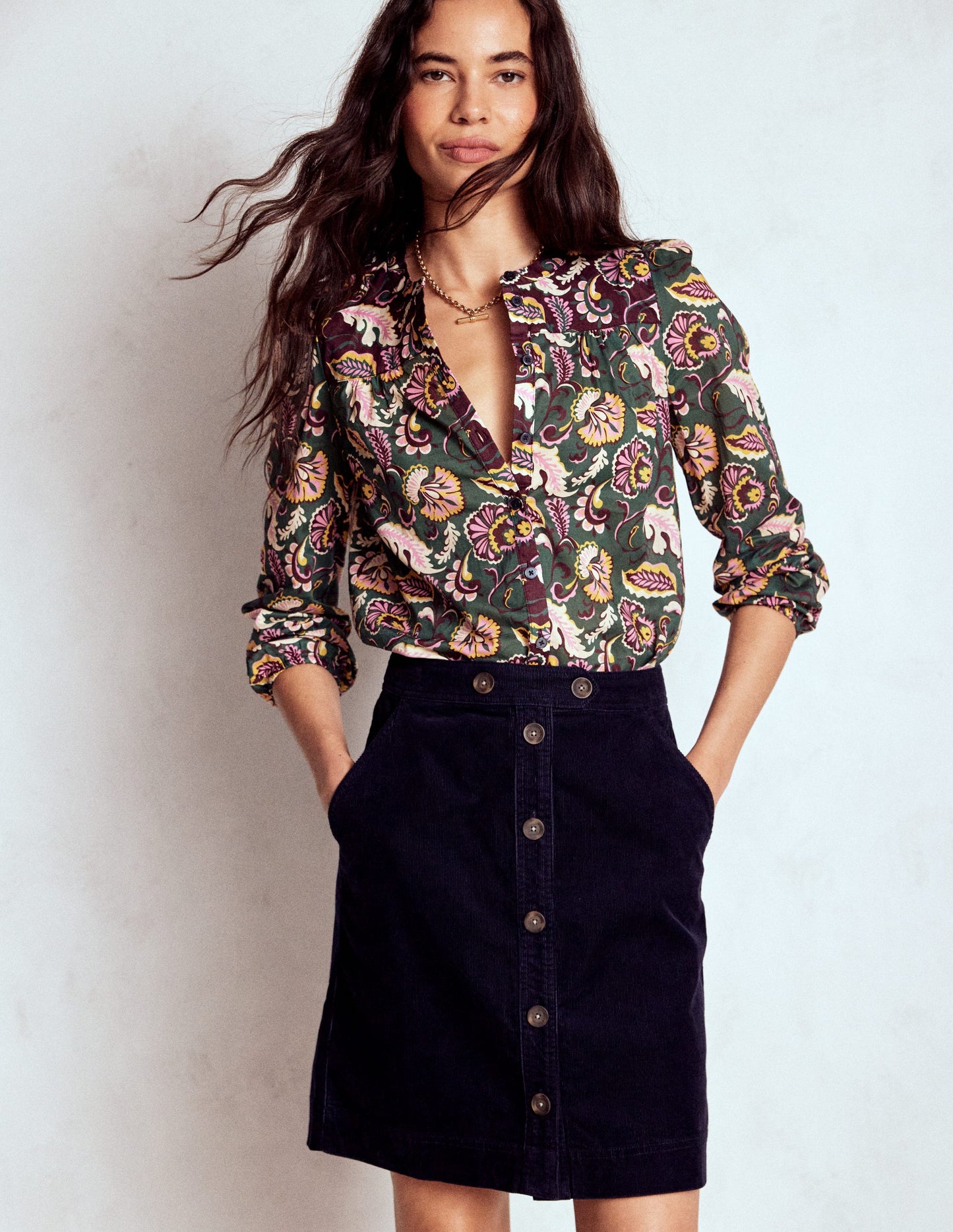 Cecelia Cord Skirt-Navy