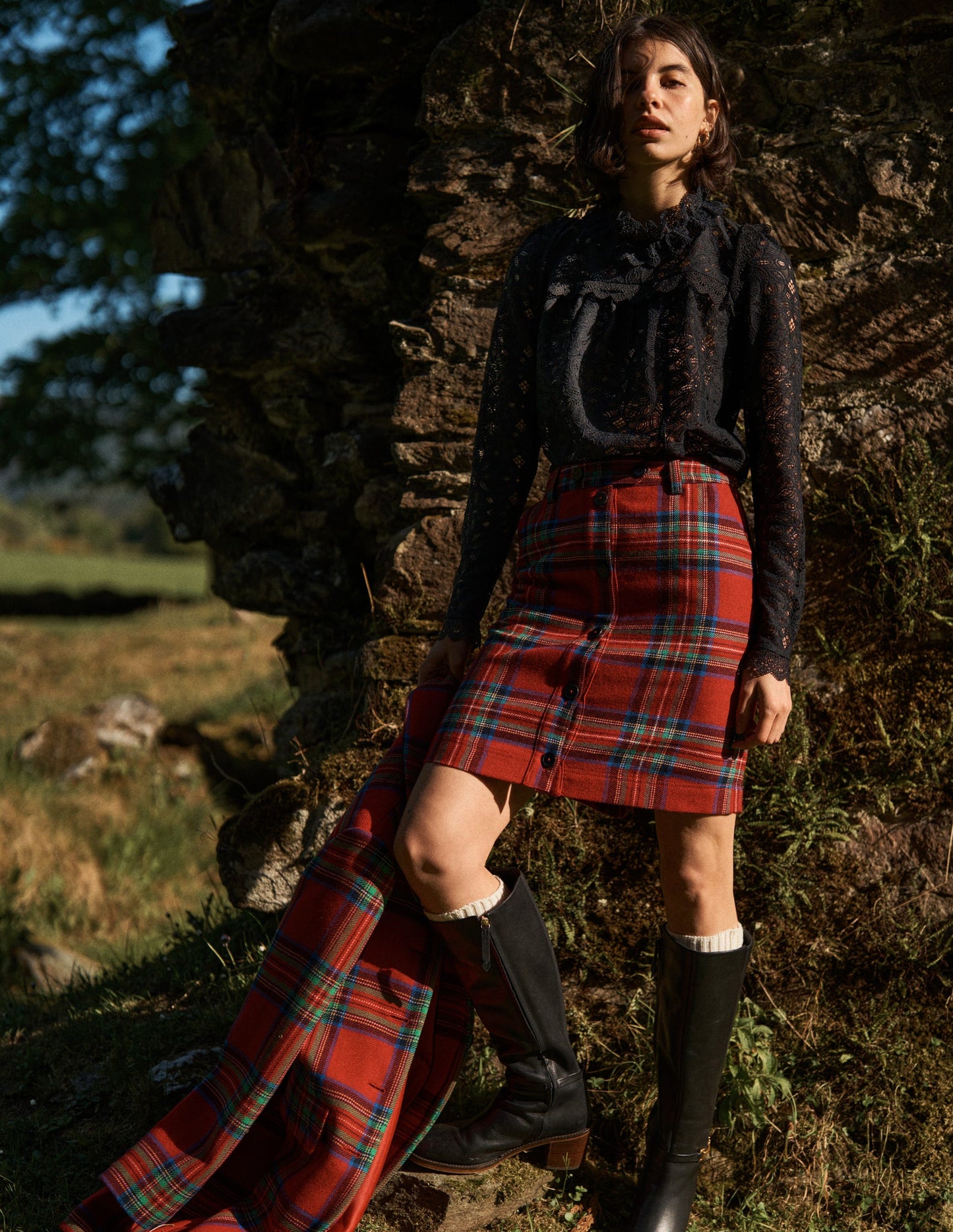 Cecelia Wool Skirt-Red, Blue and Green Check