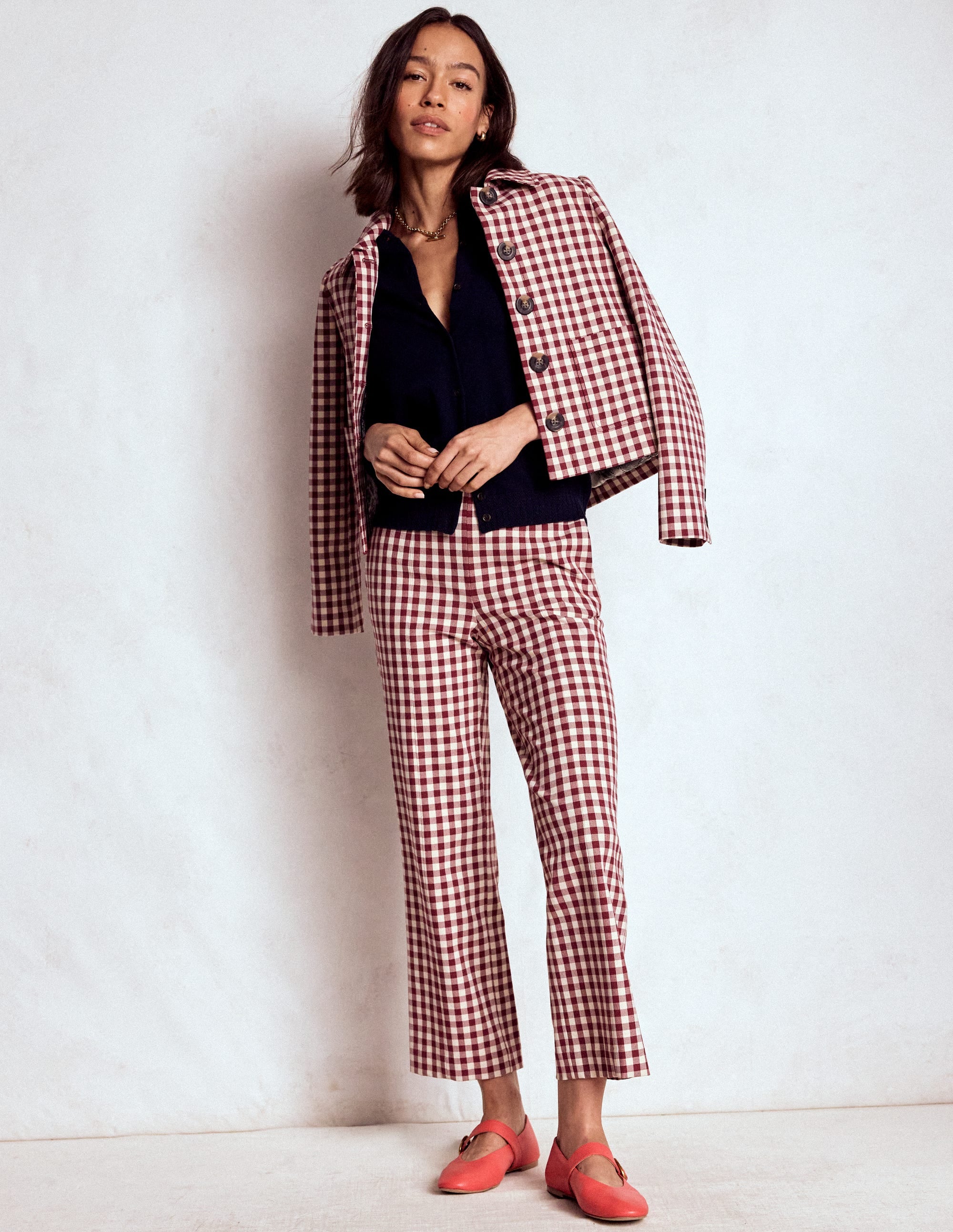 Smart 7/8 Trousers-Chestnut Gingham - Image 1