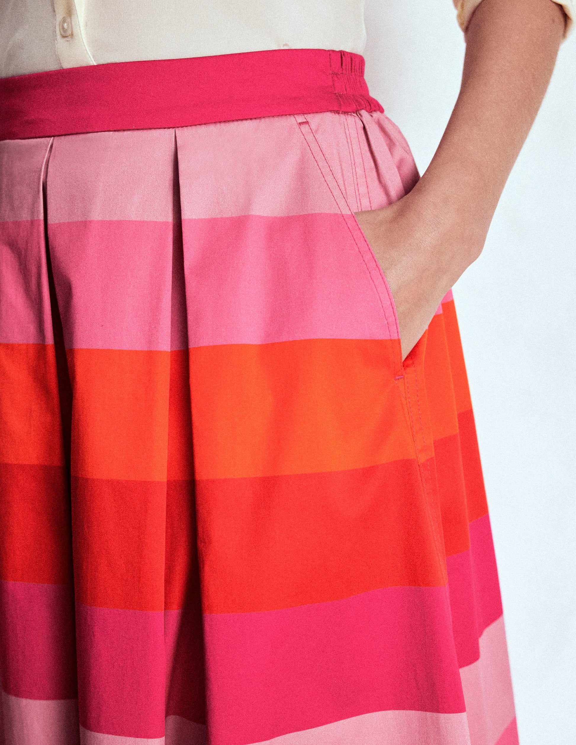 Verity Cotton Midi Skirt-Pink Tonal Multistripe-2