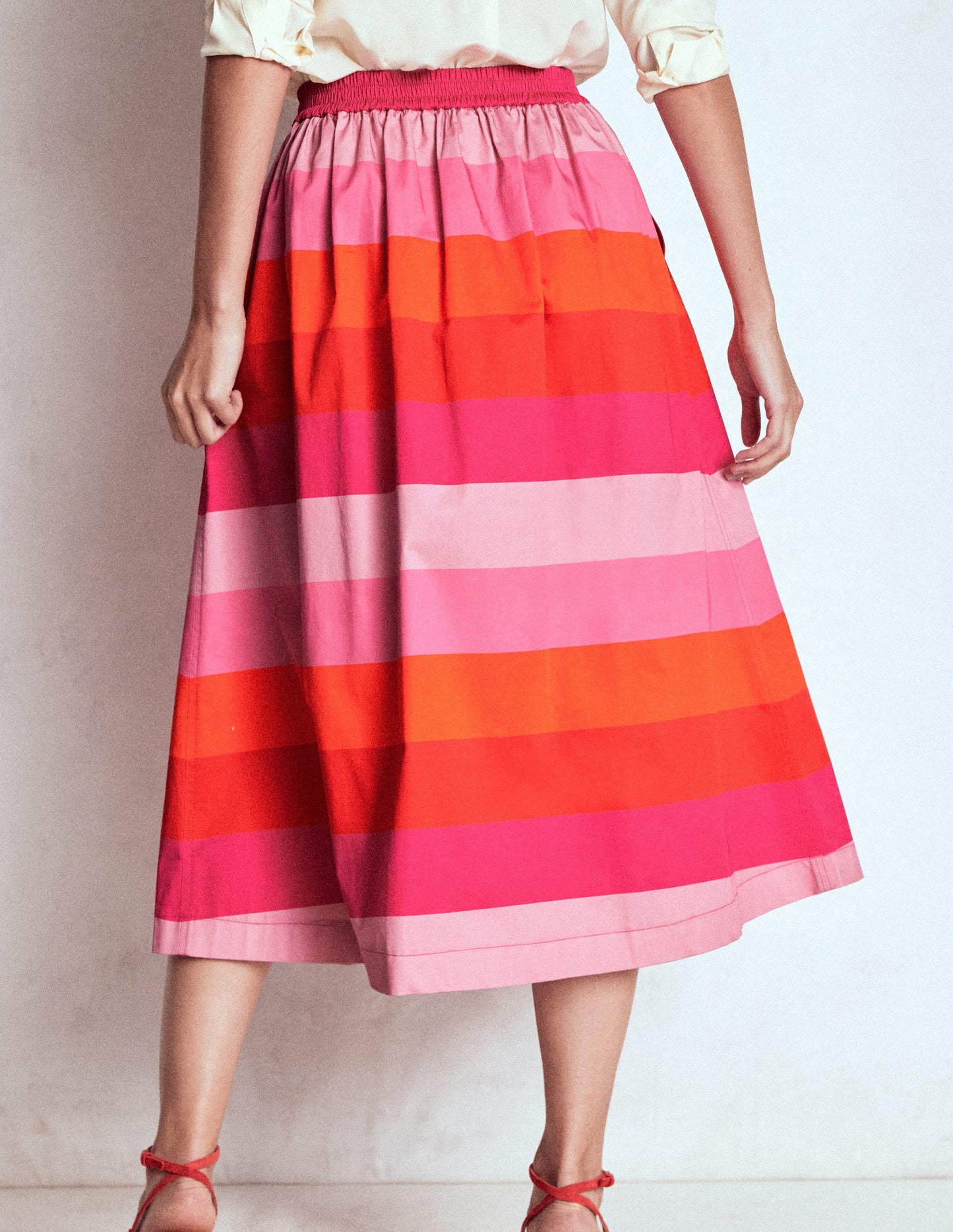 Verity Cotton Midi Skirt-Pink Tonal Multistripe