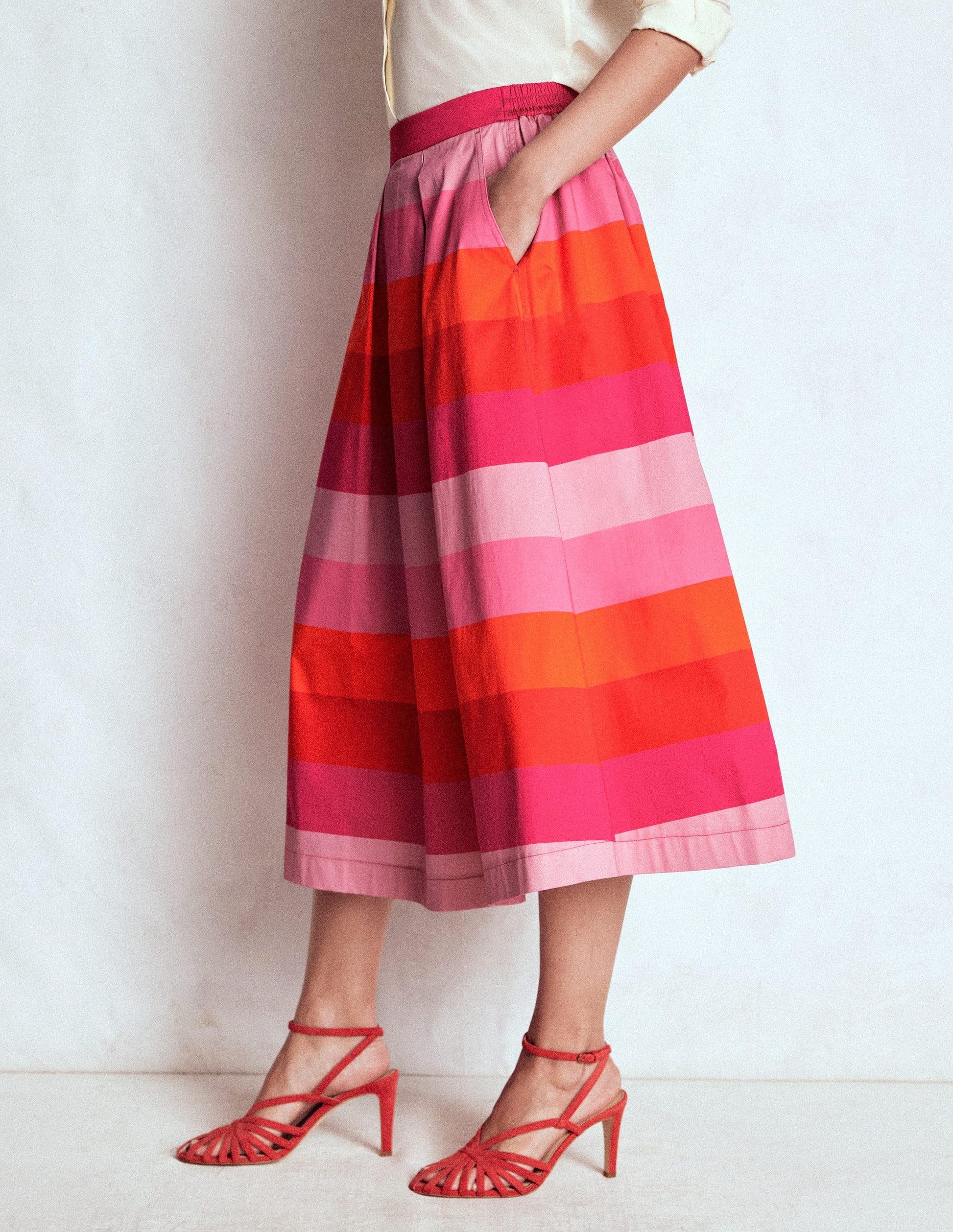 Verity Cotton Midi Skirt-Pink Tonal Multistripe-5