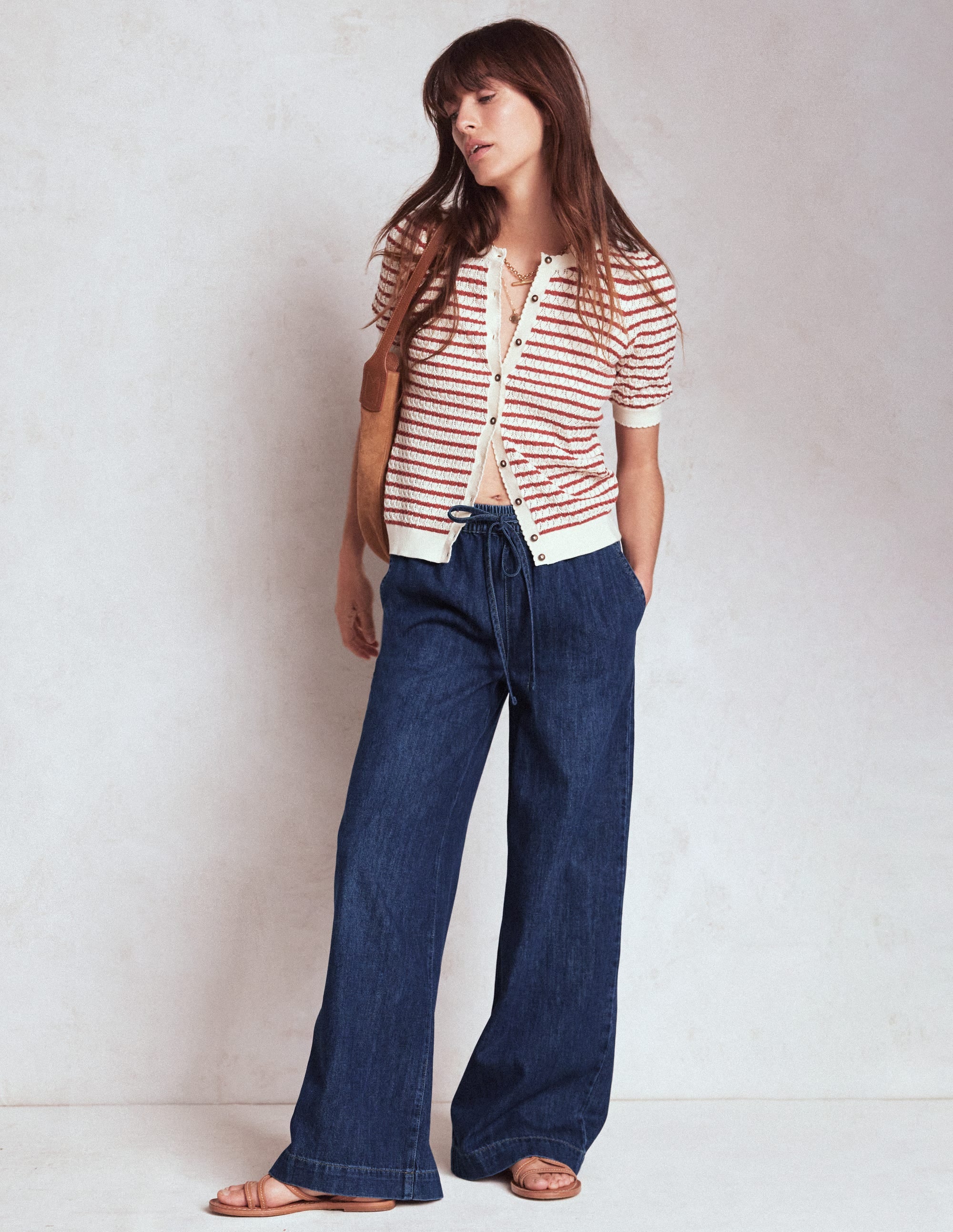 Drawcord Denim Trousers-MID WASH - Image 1