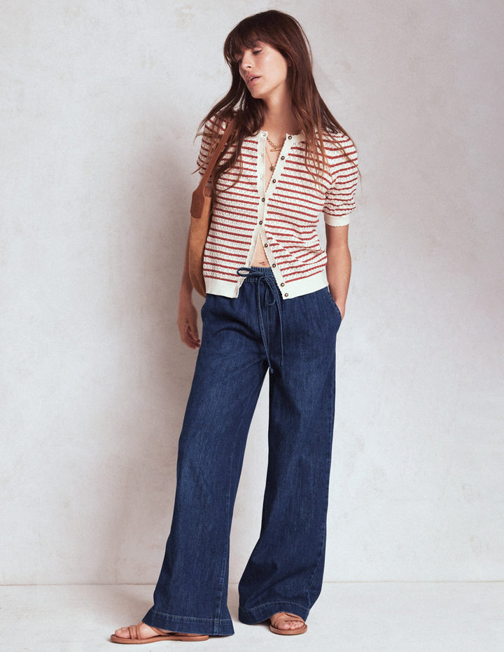 Drawcord Denim Trousers-MID WASH