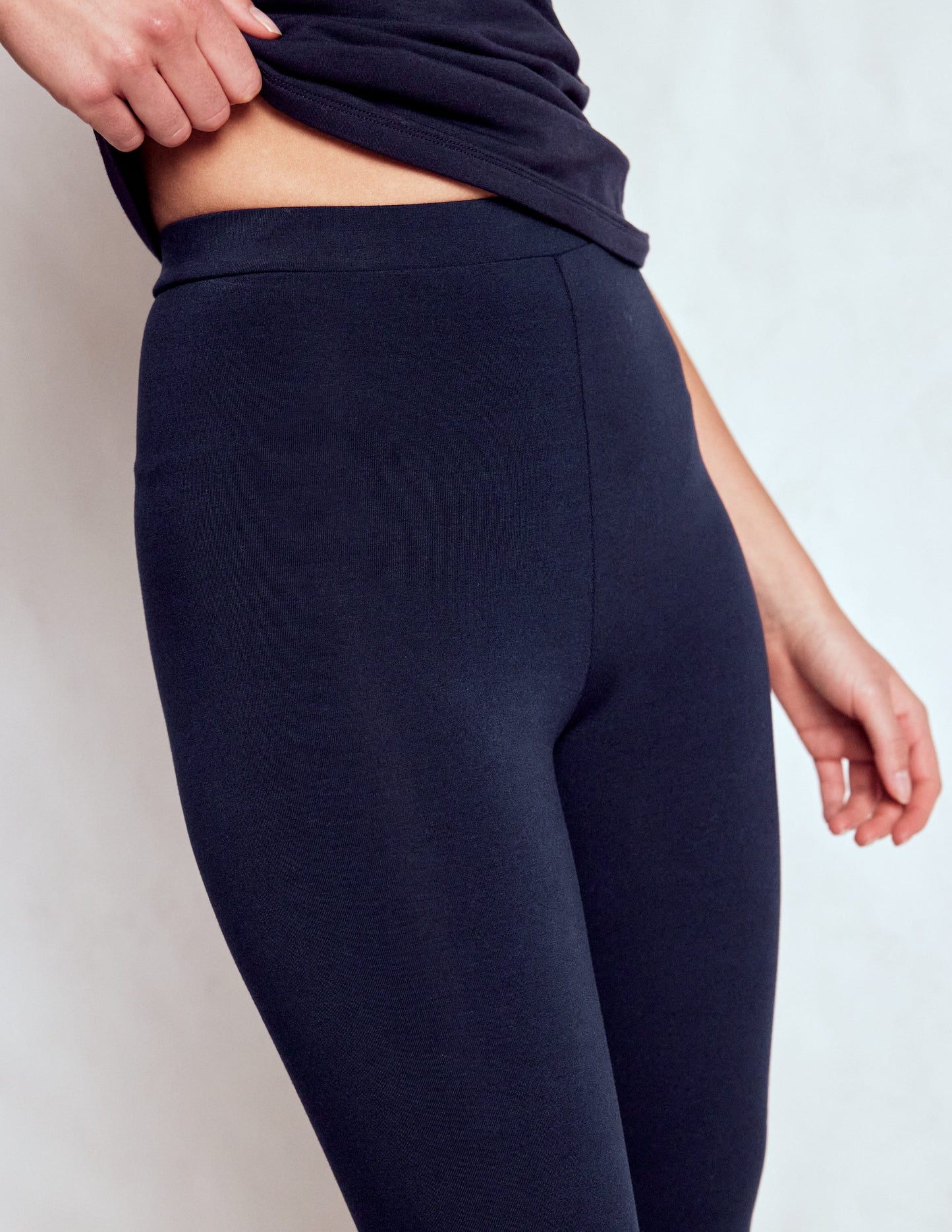 High Rise Jersey Leggings-Navy