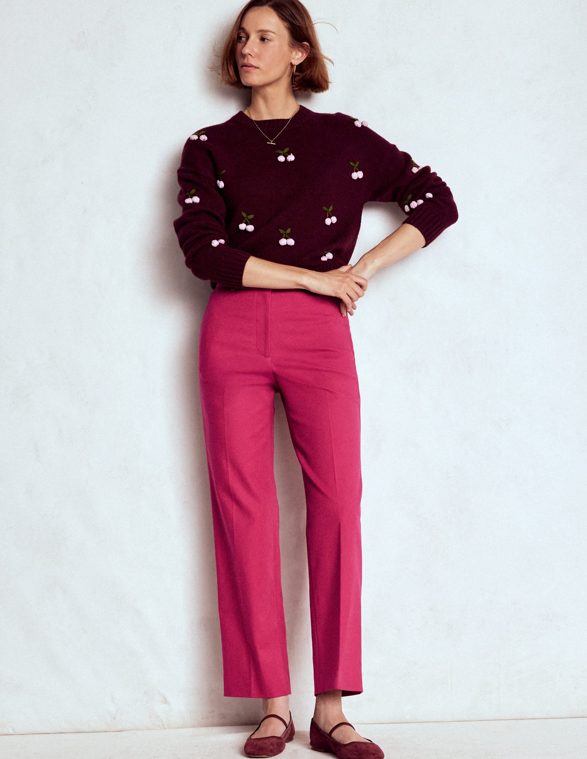 Canonbury Cotton 7/8 Trousers-Bright Cherry - Image 1