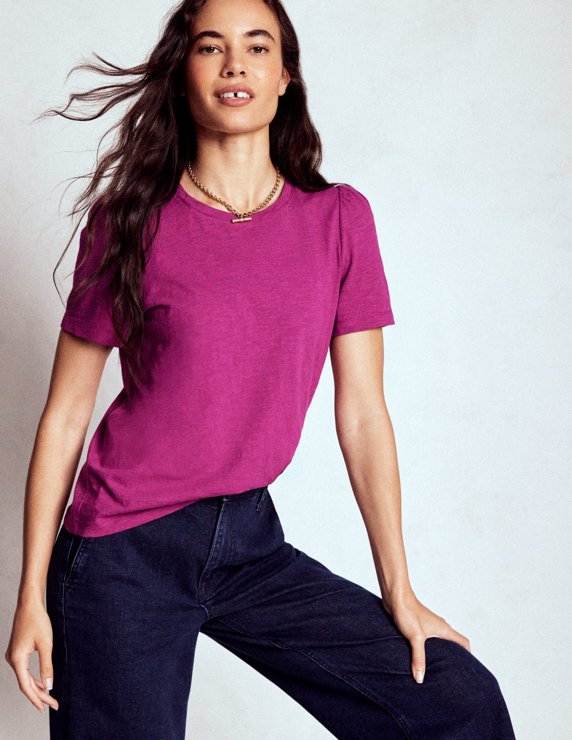 Cotton Puff Sleeve T-Shirt-Rich Magenta-1