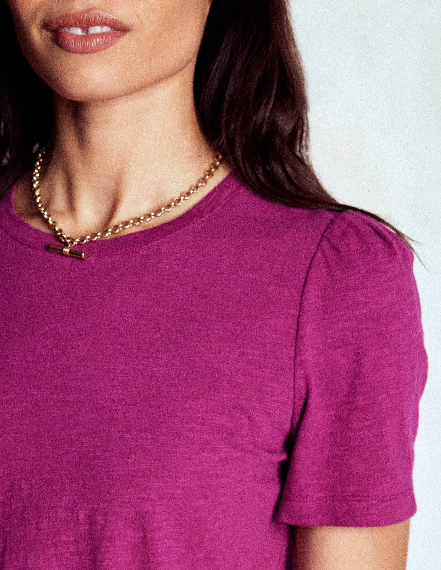 Cotton Puff Sleeve T-Shirt-Rich Magenta