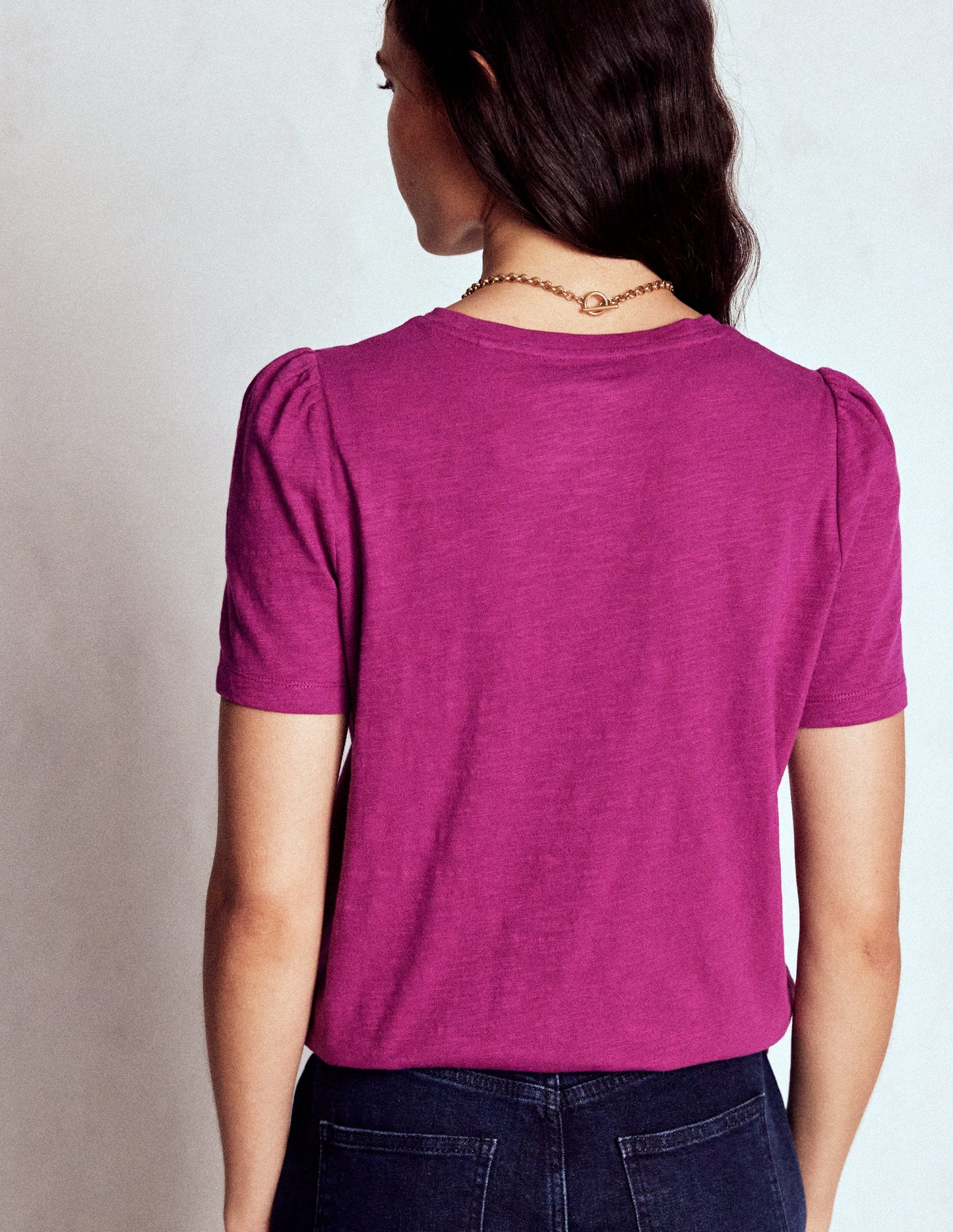 Cotton Puff Sleeve T-Shirt-Rich Magenta