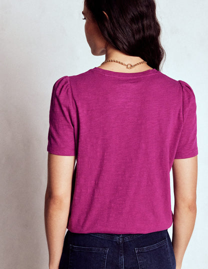 Cotton Puff Sleeve T-Shirt-Rich Magenta-3