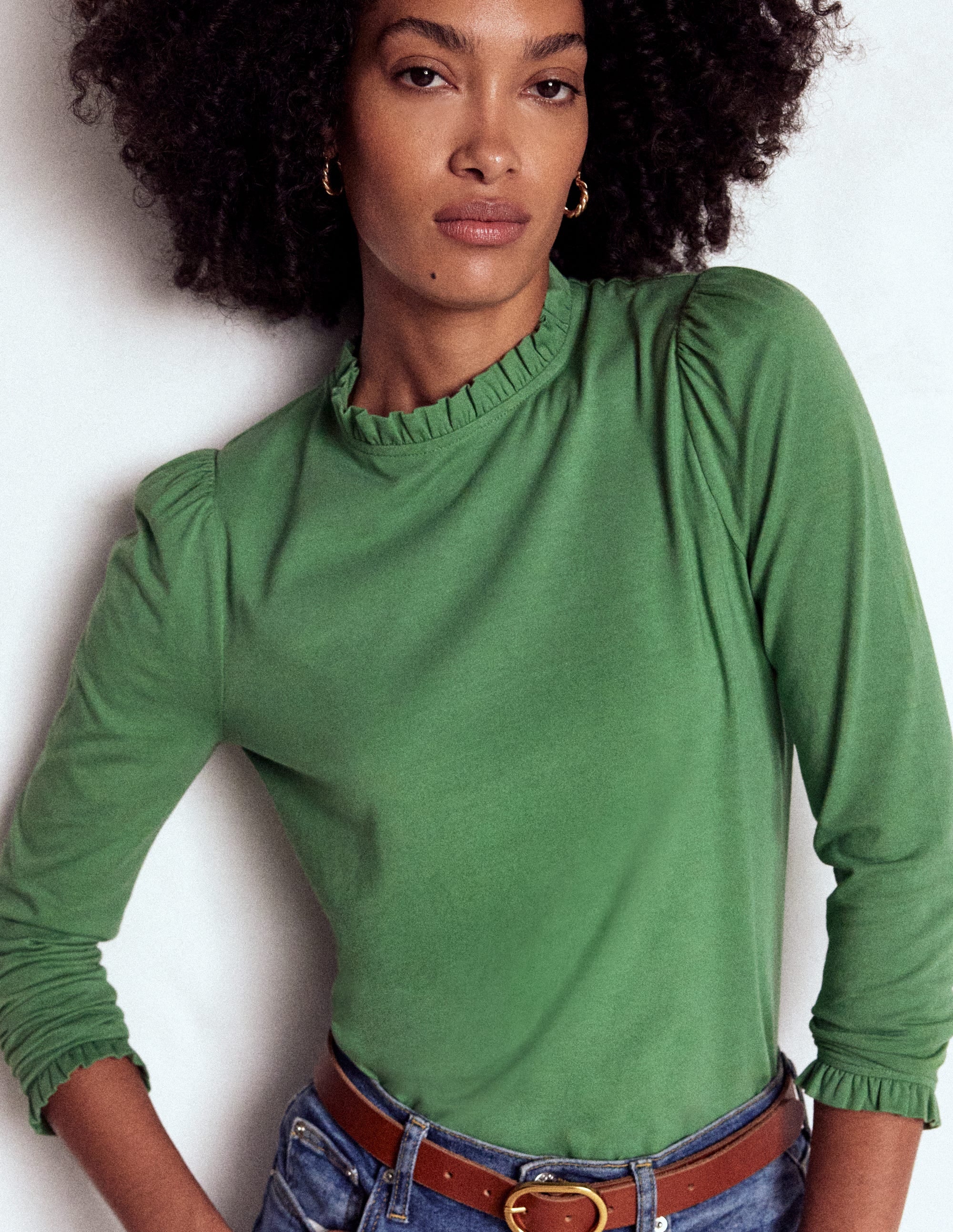 Supersoft Frill Detail Top-Newt Green | Boden AU