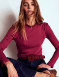 Supersoft Frill Detail Top-Burgundy Red