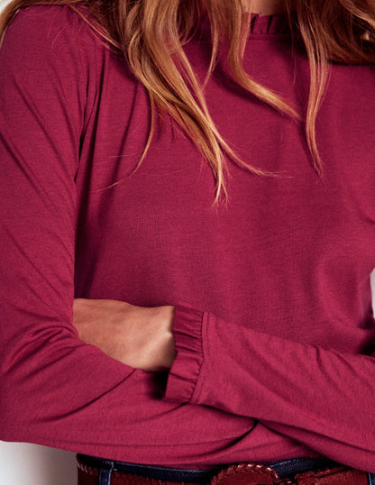 Supersoft Frill Detail Top-Burgundy Red-2